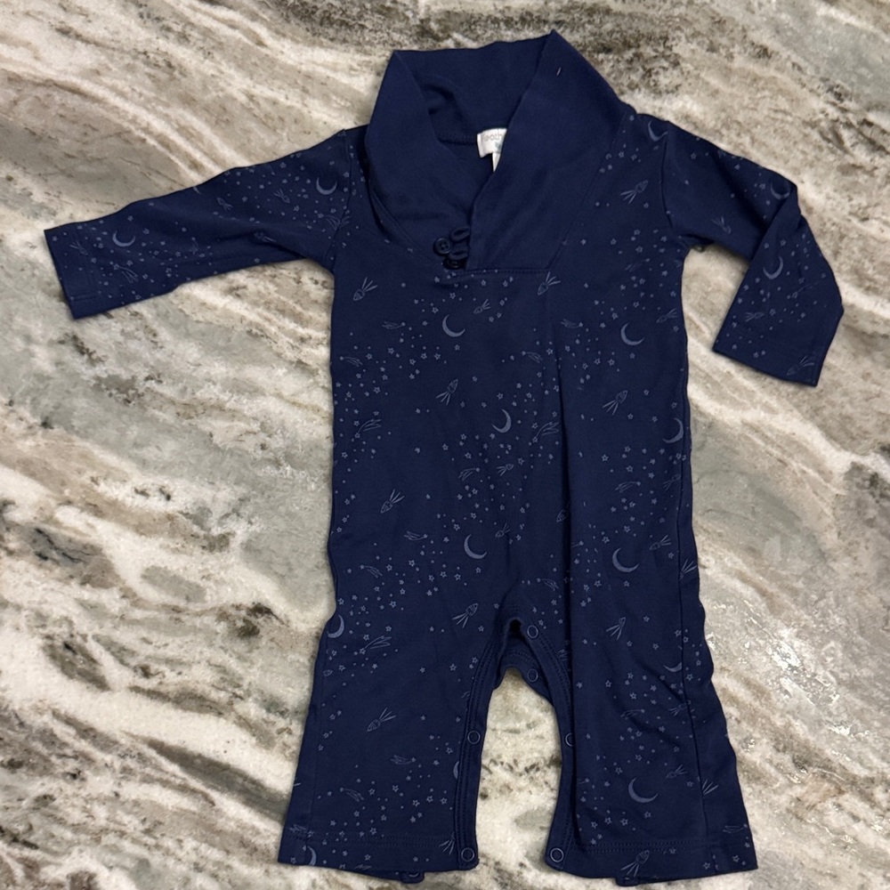 Feather Baby Navy Blue Baby Romper with Starry Print